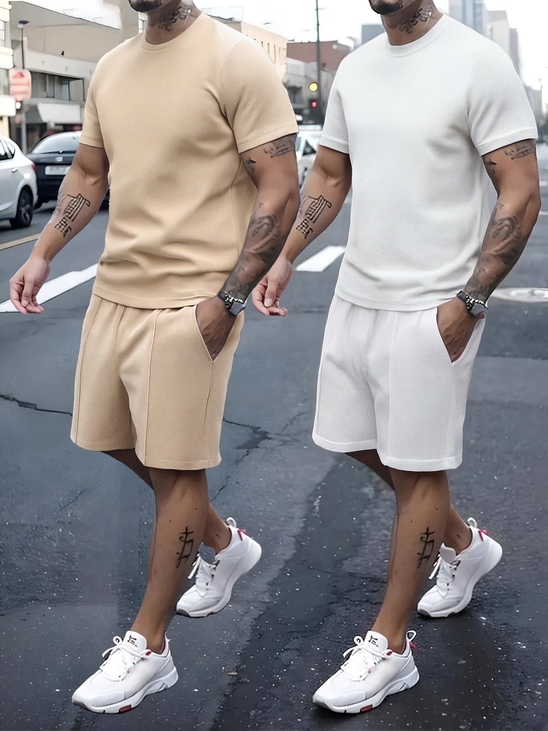 Men's 2x 2-Piece Casual Sets – Includes 2 T-Shirts & 2 Matching Shorts