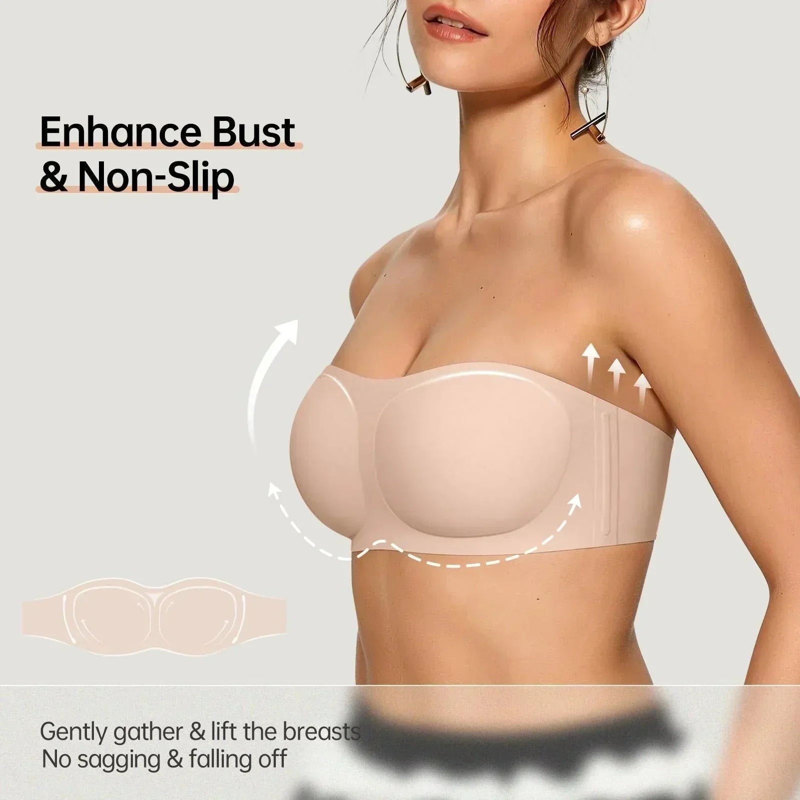 ⛱️Last Day Special Price £7.99!!💞Womens Strapless Bras Push Up Bandeau Bra Non Slip Wireless Supportive Padded Bras Seamless Comfortable Tube Jelly Bra