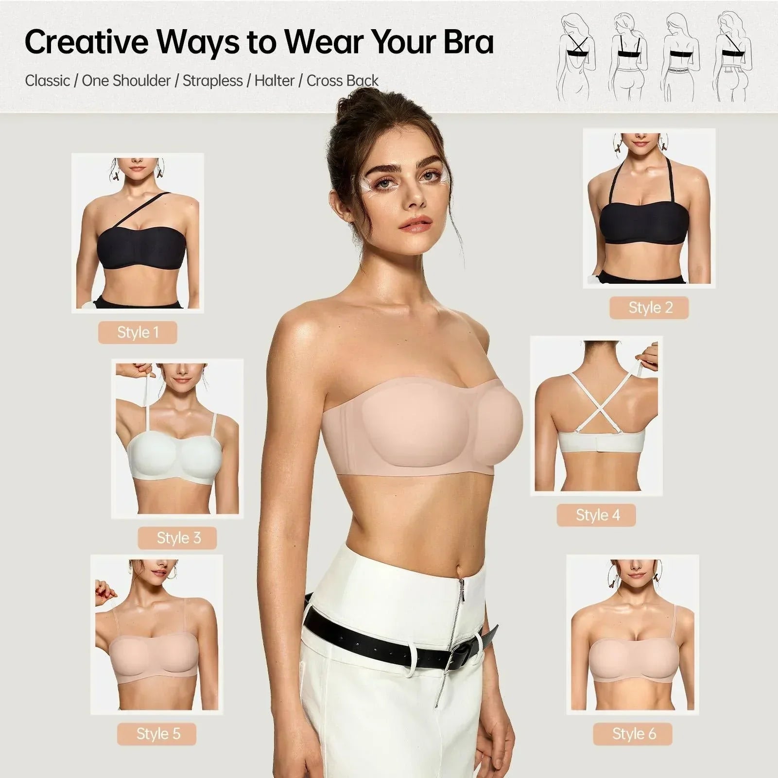 ⛱️Last Day Special Price £7.99!!💞Womens Strapless Bras Push Up Bandeau Bra Non Slip Wireless Supportive Padded Bras Seamless Comfortable Tube Jelly Bra