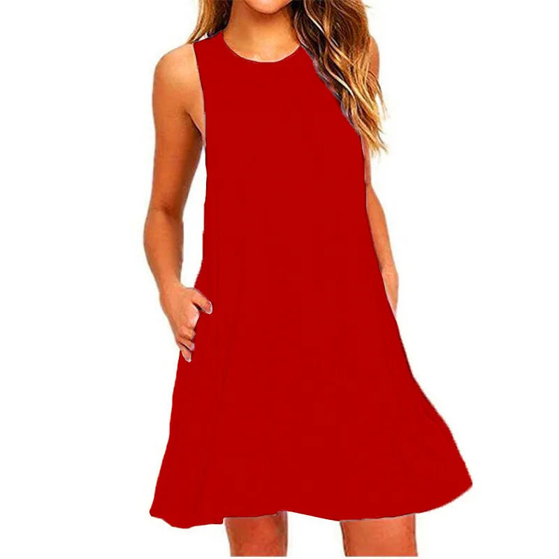Women's Sleeveless Casual Swing Dress with Pockets