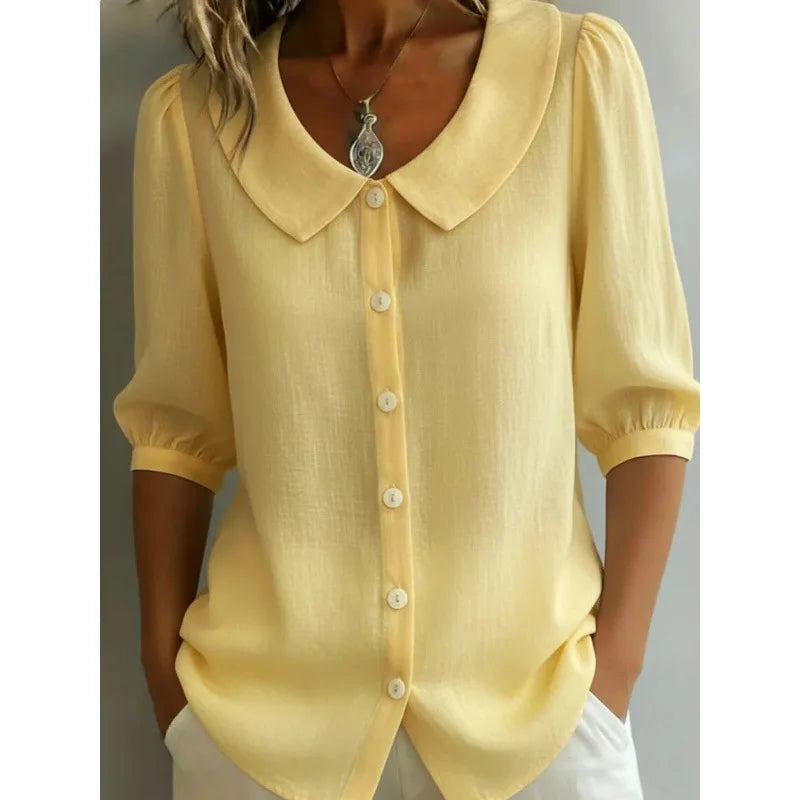 Women's Button-Up Blouse with Peter Pan Collar