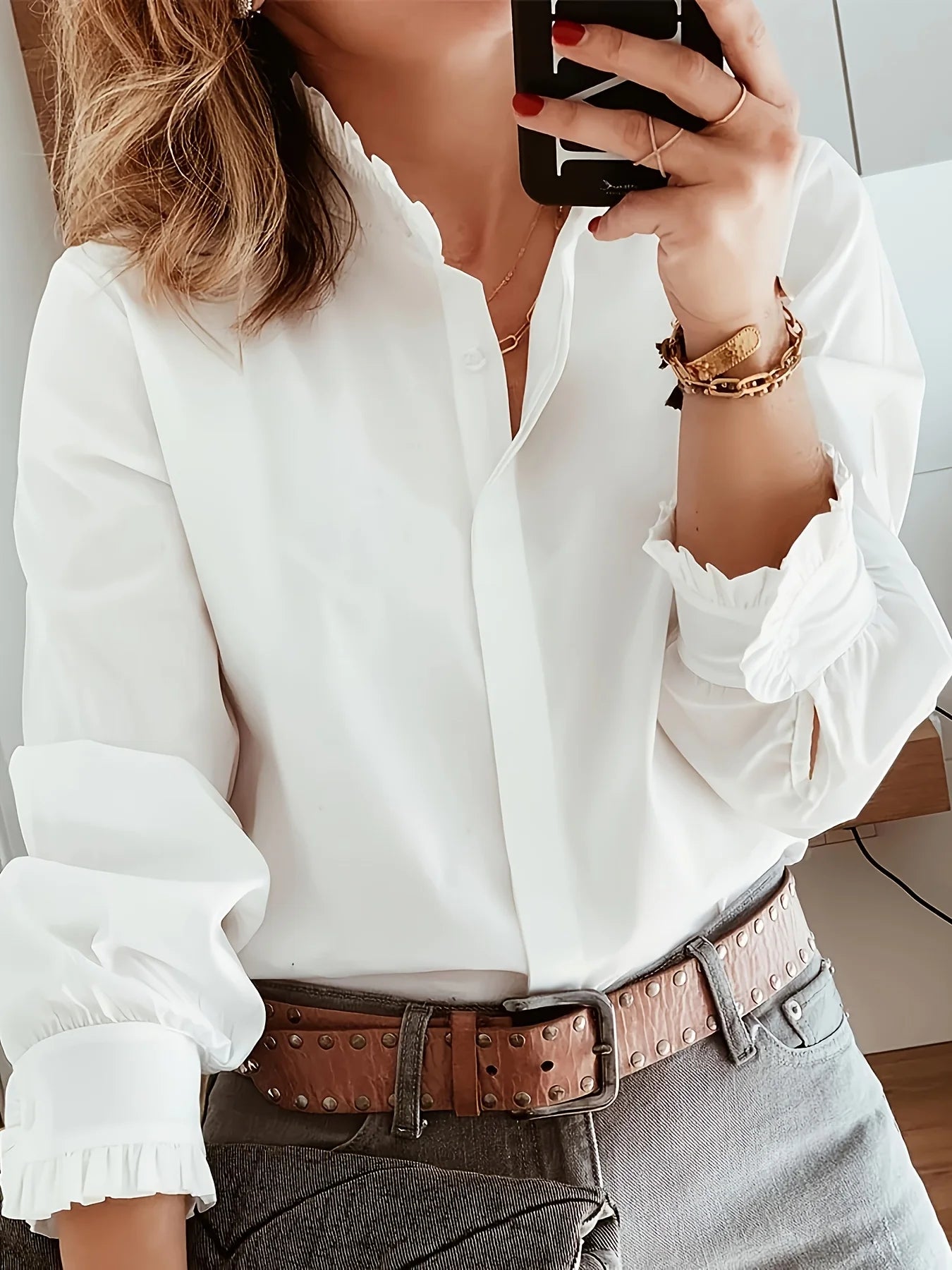 Women's Elegant Loose-Fit Long Sleeve Blouse
