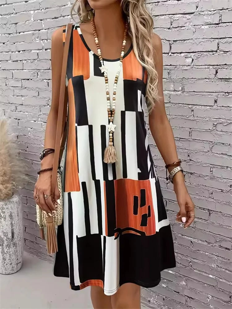 Women's Casual Sleeveless Striped Summer Beach Dress
