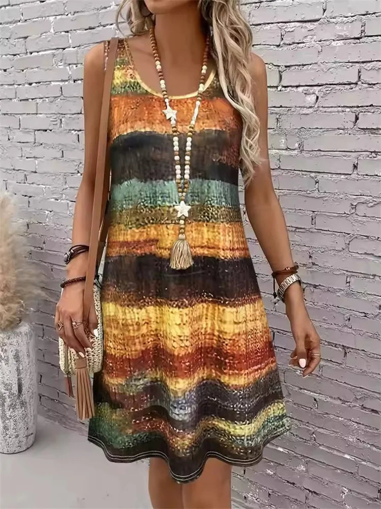 Women's Casual Sleeveless Striped Summer Beach Dress