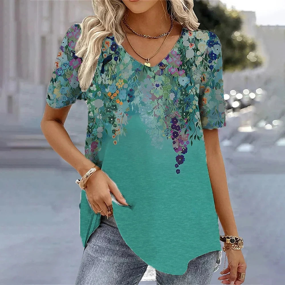 Women's Floral V-Neck Relaxed Fit Everyday Blouse