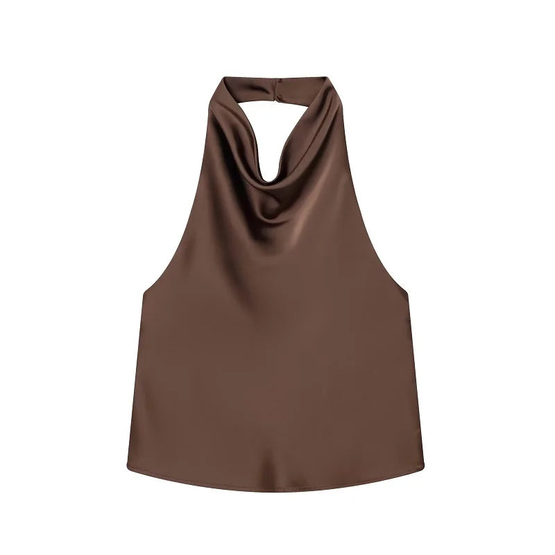 Women's Satin Halter Neck Backless Cami Top