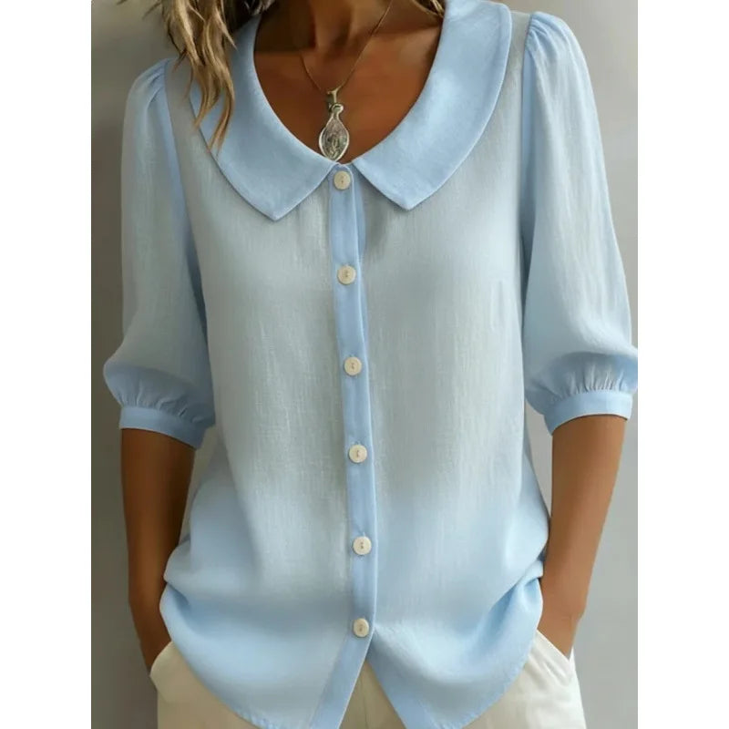 Women's Button-Up Blouse with Peter Pan Collar