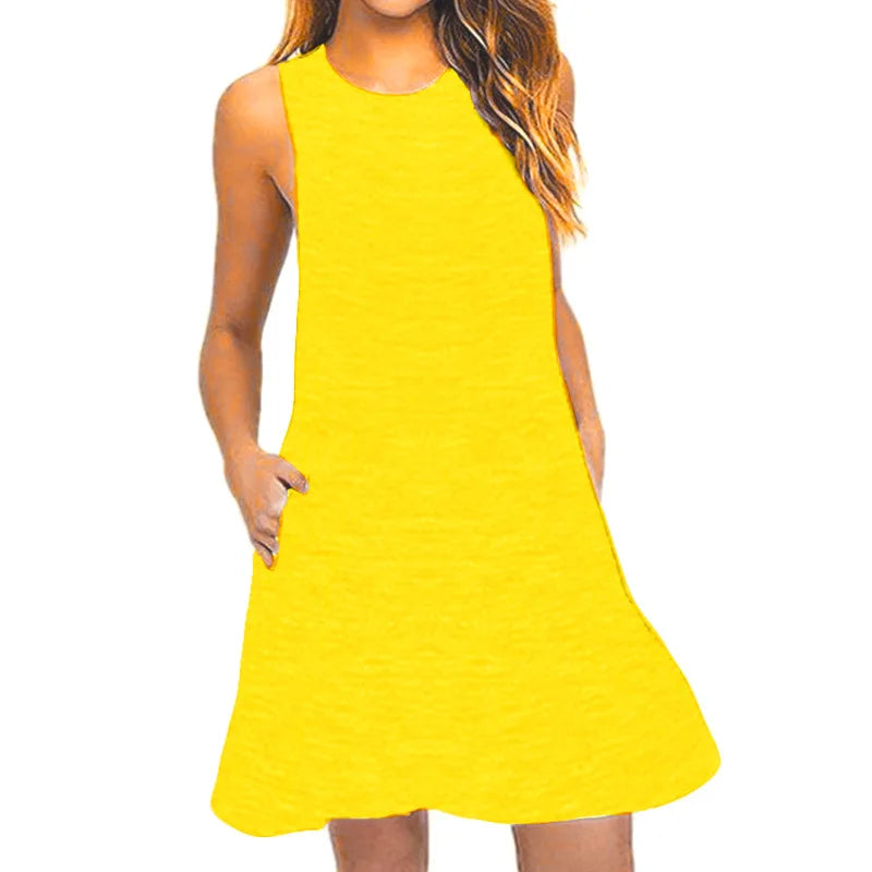Women's Sleeveless Casual Swing Dress with Pockets