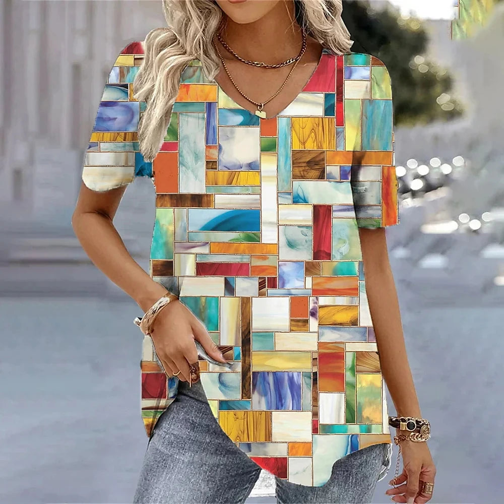 Women's Floral V-Neck Relaxed Fit Everyday Blouse