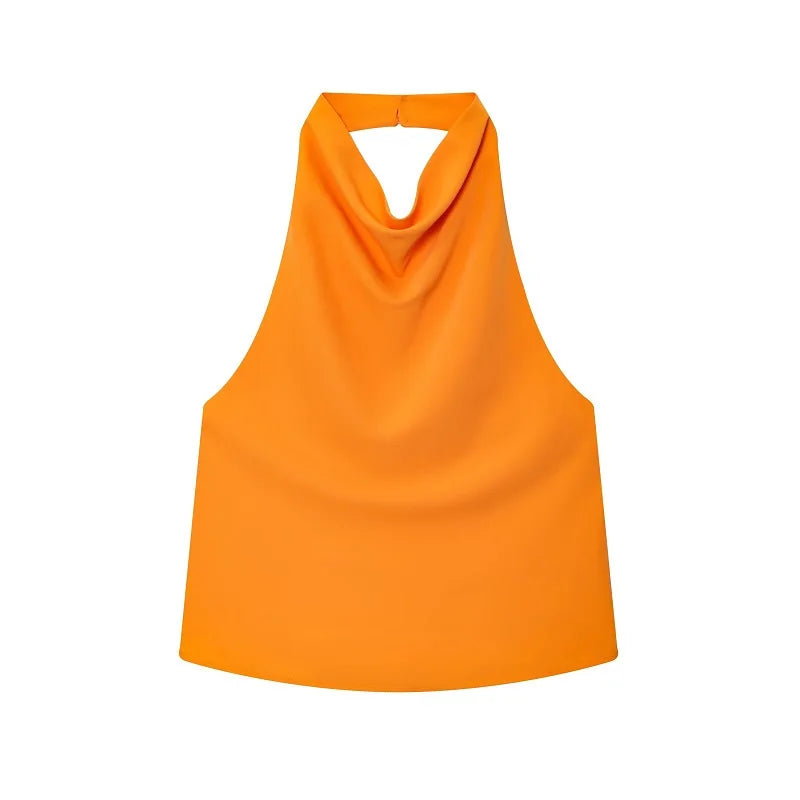 Women's Satin Halter Neck Backless Cami Top