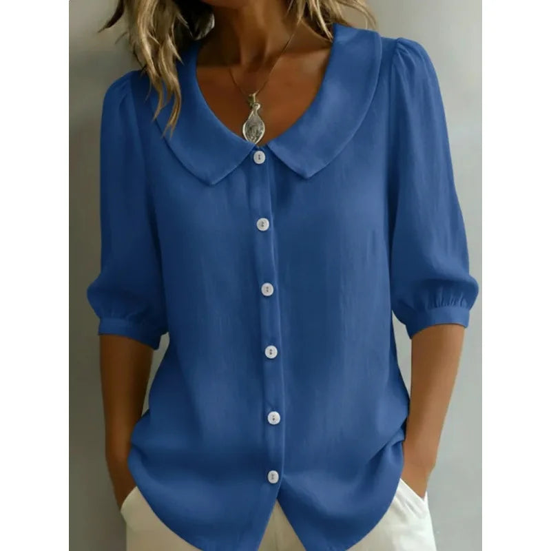 Women's Button-Up Blouse with Peter Pan Collar
