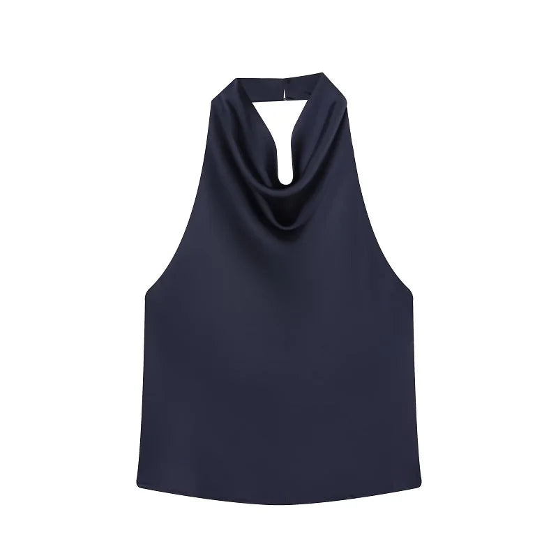 Women's Satin Halter Neck Backless Cami Top