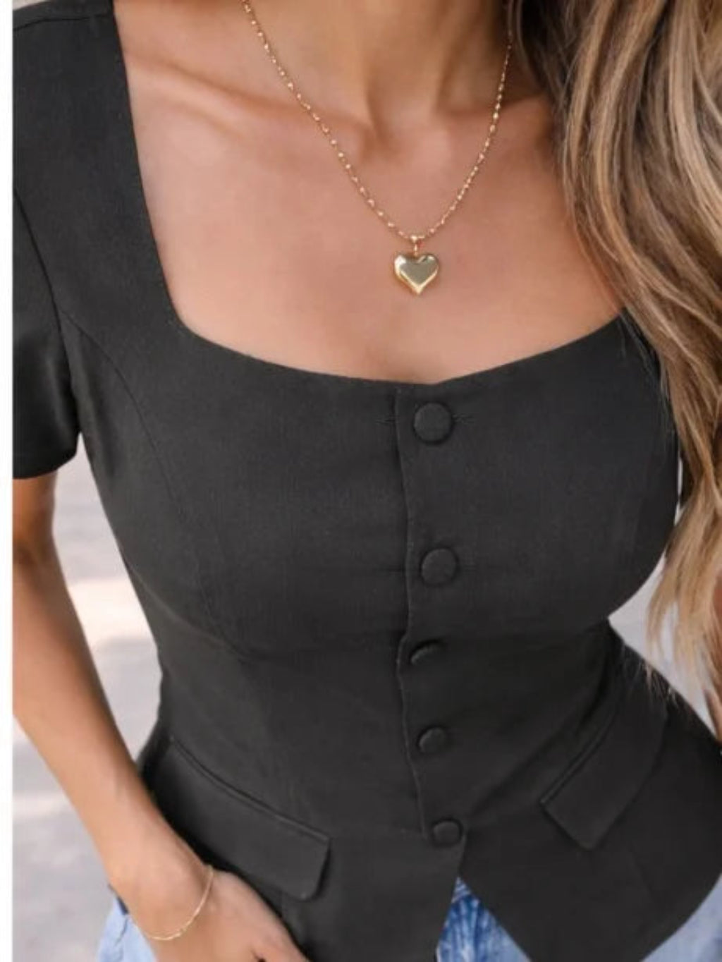 Women's Elegant Square Neck Button Front Blouse