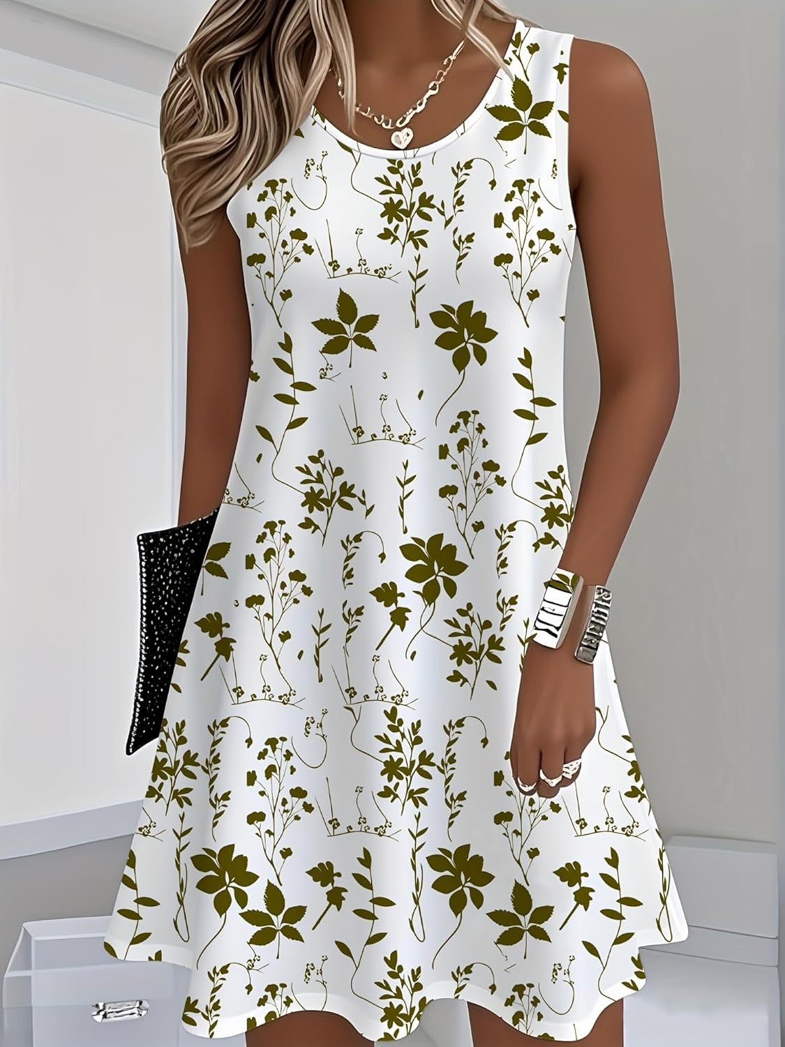 Women's Floral Print Sleeveless Summer Mini Dress