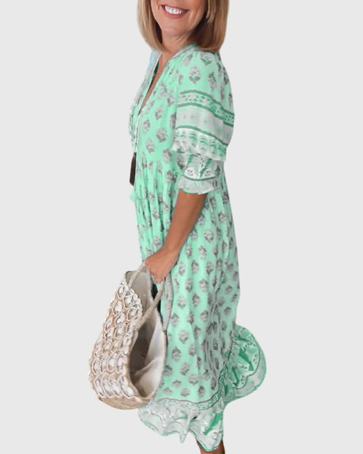 Brigid | Elegant V-Neck Printed Dress