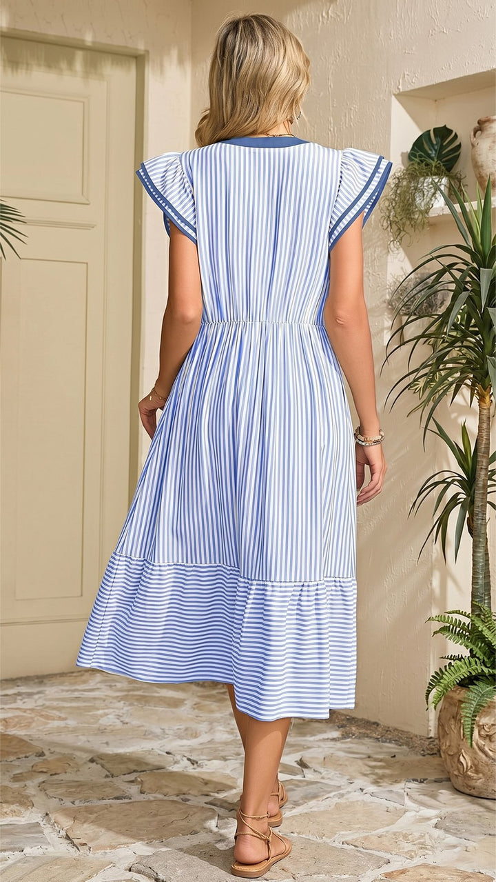 Alvéra | Striped Midi Dress with Pockets