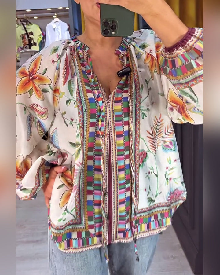 Elegant V-Neck Printed Blouse