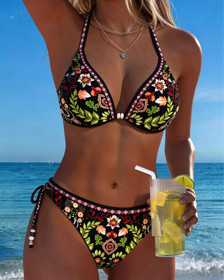 Elegant Floral Halterneck Bikini Set