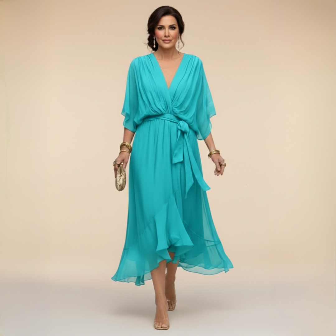 Liora | Flowing Midi Dress with V-Neck