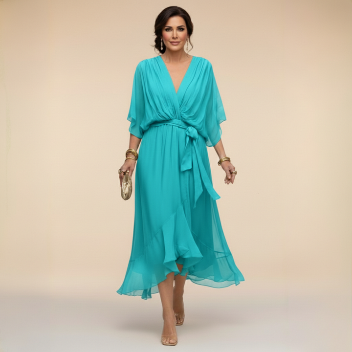 Liora | Flowing Midi Dress with V-Neck