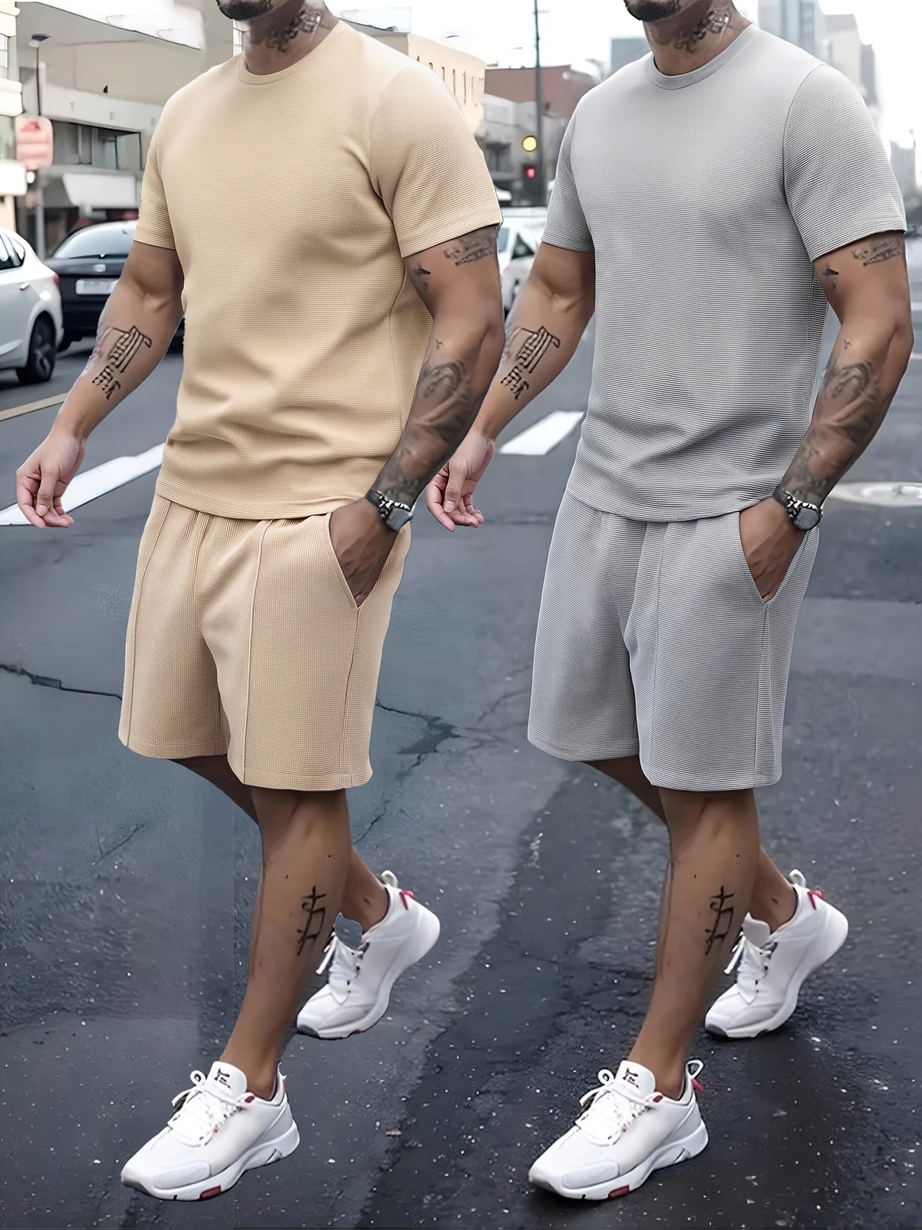 Men's 2x 2-Piece Casual Sets – Includes 2 T-Shirts & 2 Matching Shorts