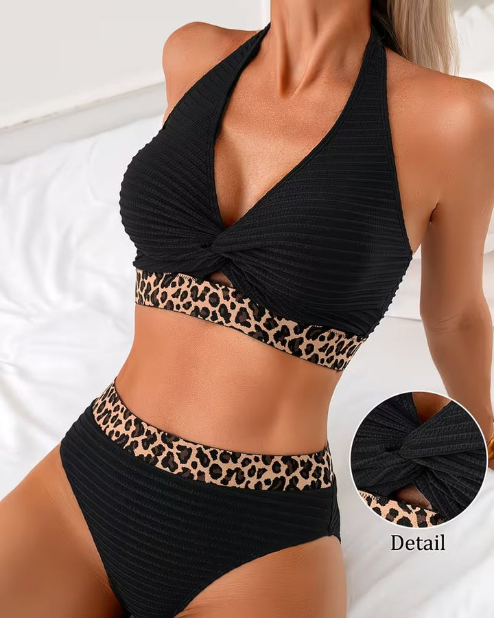 Ribbed Leopard Colour  Bikini