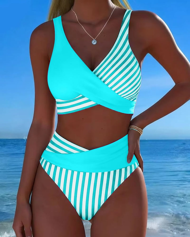 Bikini Crossed Stripes Printed