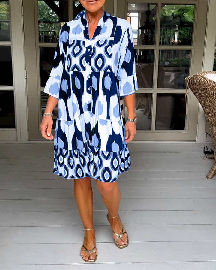 Elegant Geometric Print Button Dress