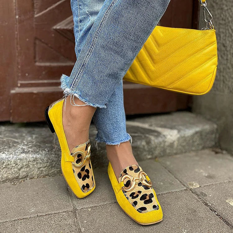 Mira | Yellow Loafers with Animal Print Accents