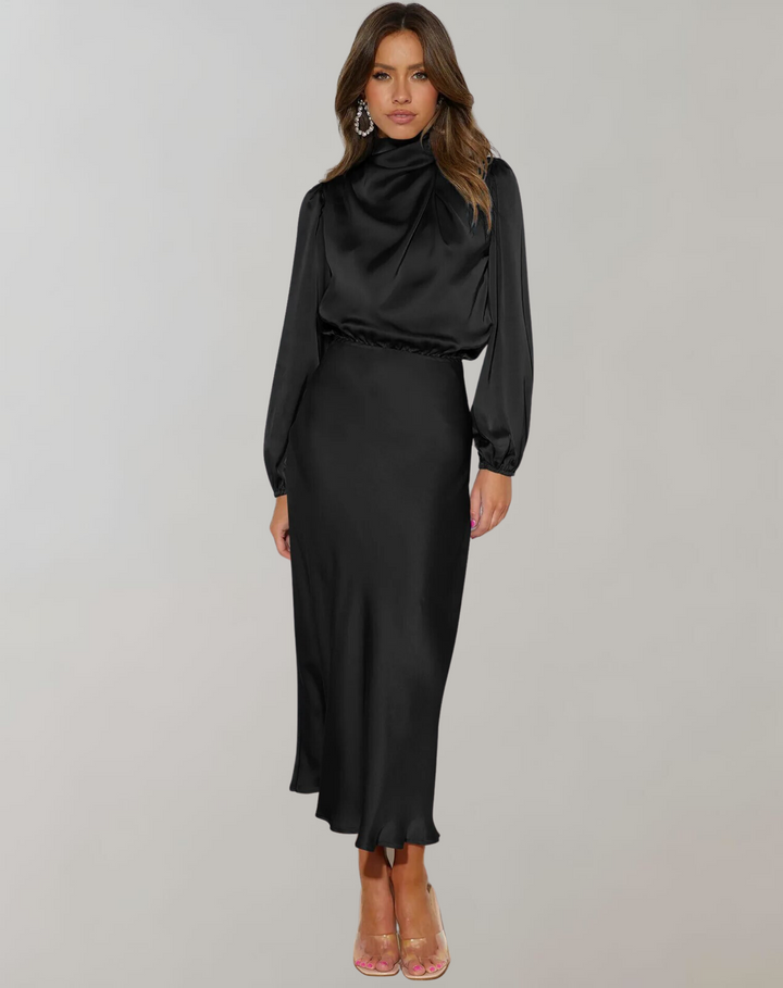 Celine | Long-Sleeved Satin Dress