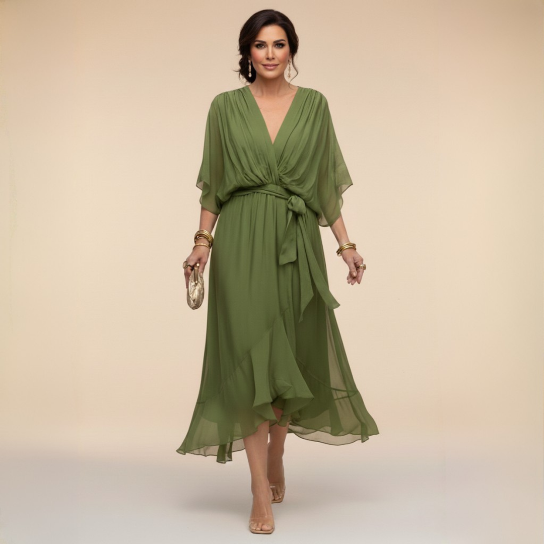 Liora | Flowing Midi Dress with V-Neck