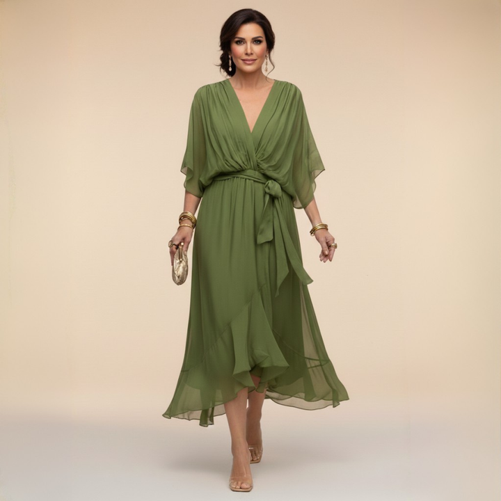 Liora | Flowing Midi Dress with V-Neck
