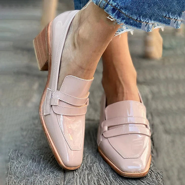 Edena | Shiny Wide-Heel Moccasins
