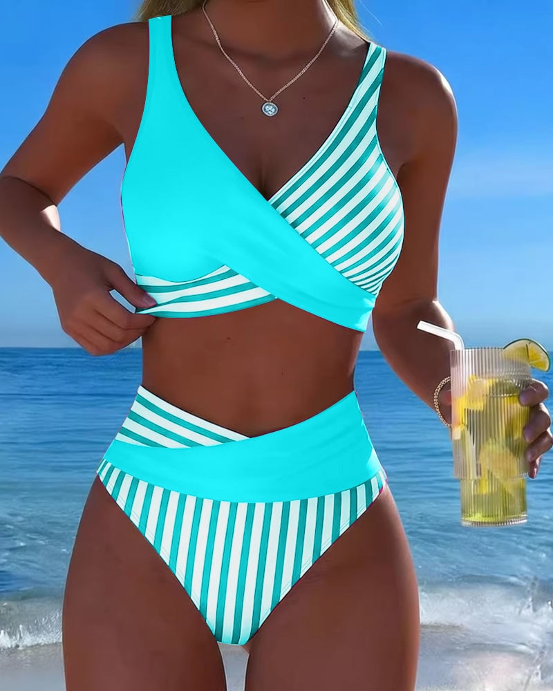 Bikini Crossed Stripes Printed