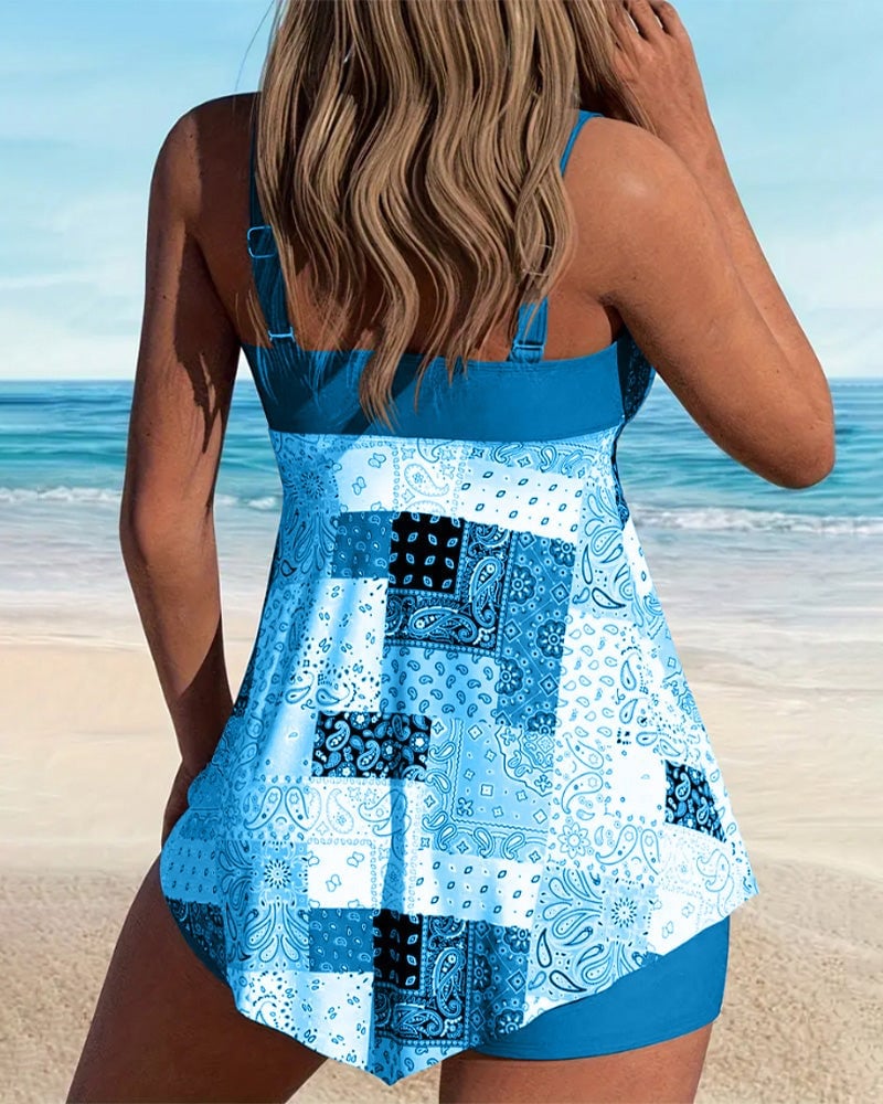 Tankini Two-Piece Printed Boxer