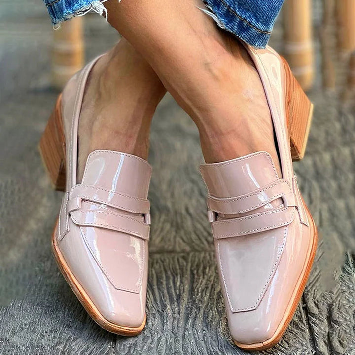 Edena | Shiny Wide-Heel Moccasins