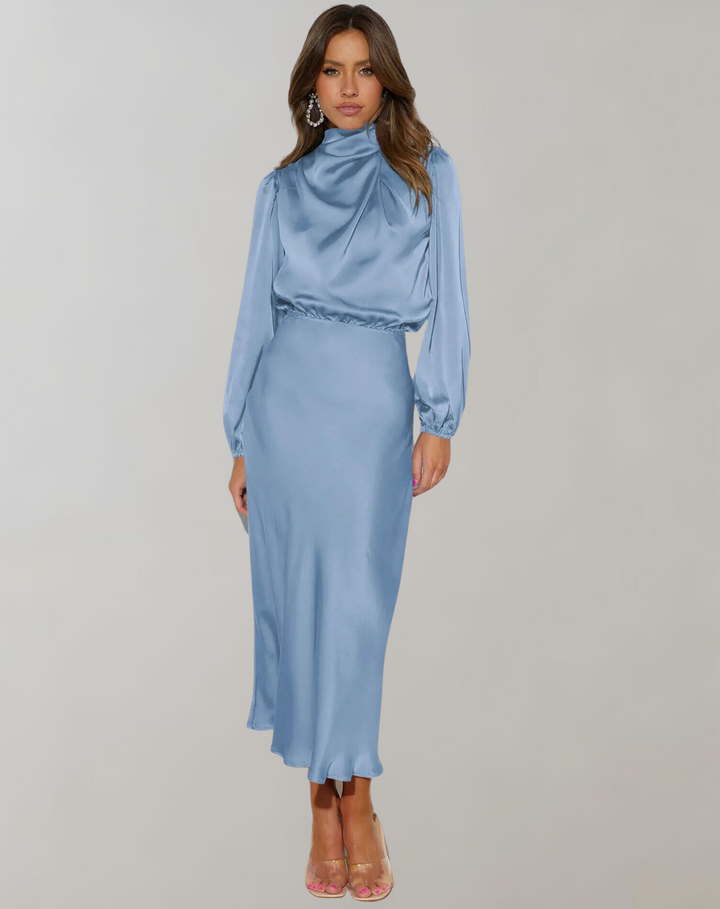 Celine | Long-Sleeved Satin Dress