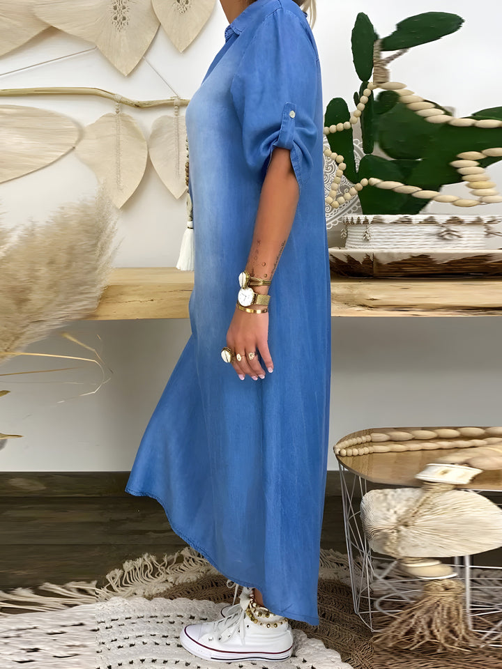 Hazel | Elegant Denim Maxi Dress