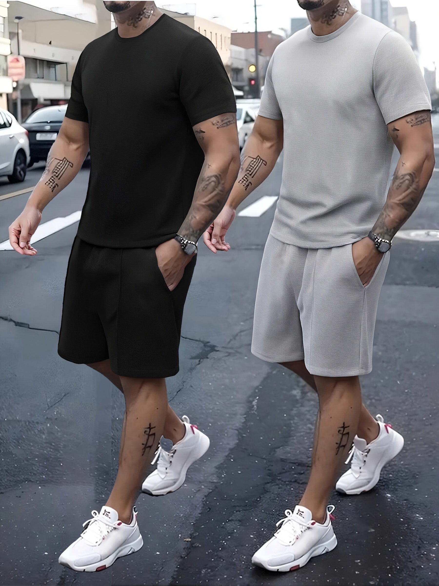 Men's 2x 2-Piece Casual Sets – Includes 2 T-Shirts & 2 Matching Shorts