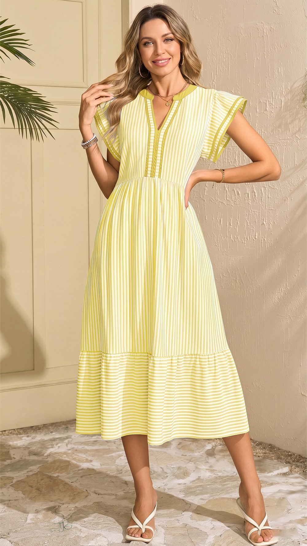 Alvéra | Striped Midi Dress with Pockets