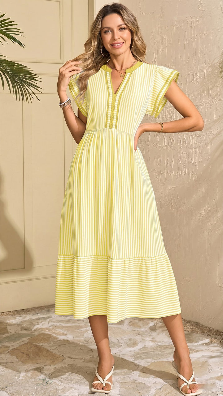 Alvéra | Striped Midi Dress with Pockets