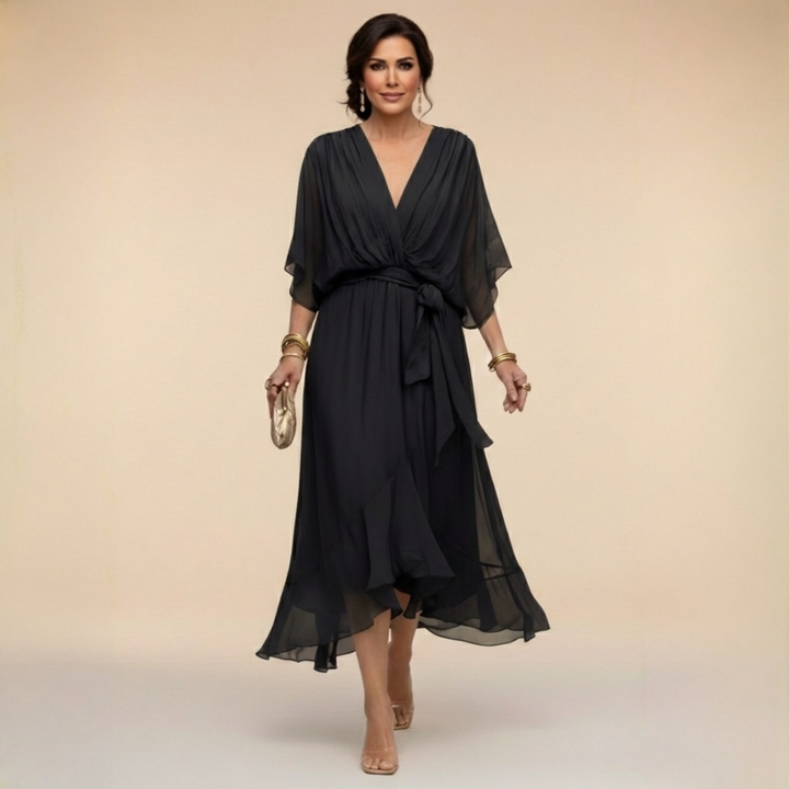 Liora | Flowing Midi Dress with V-Neck