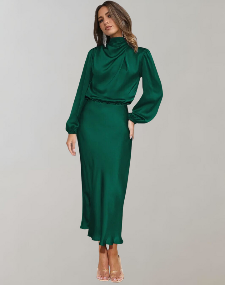 Celine | Long-Sleeved Satin Dress