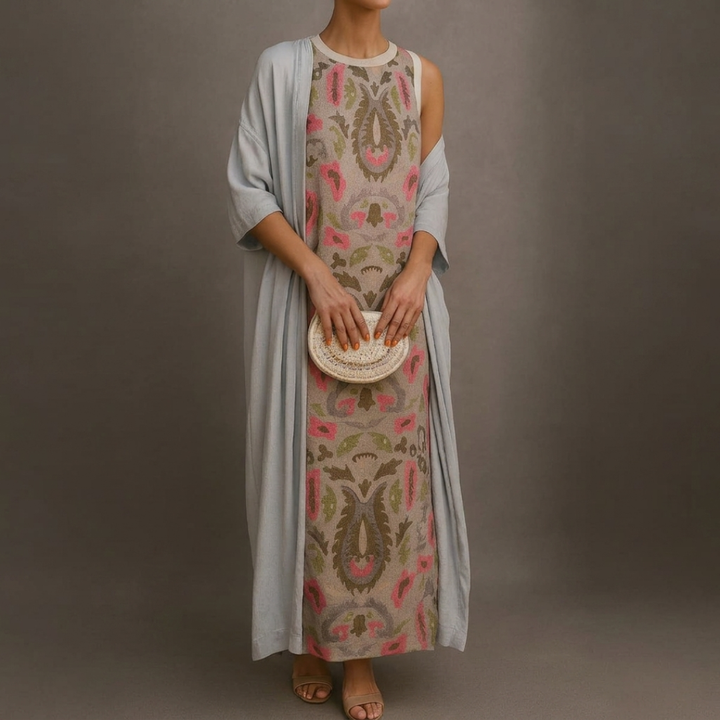Daniela™ | Printed Dress & Matching Waistcoat