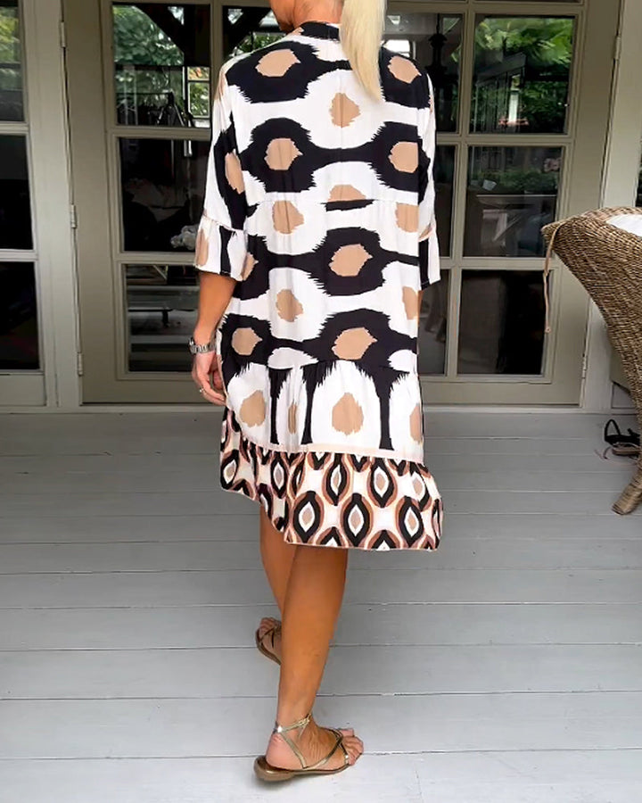 Elegant Geometric Print Button Dress