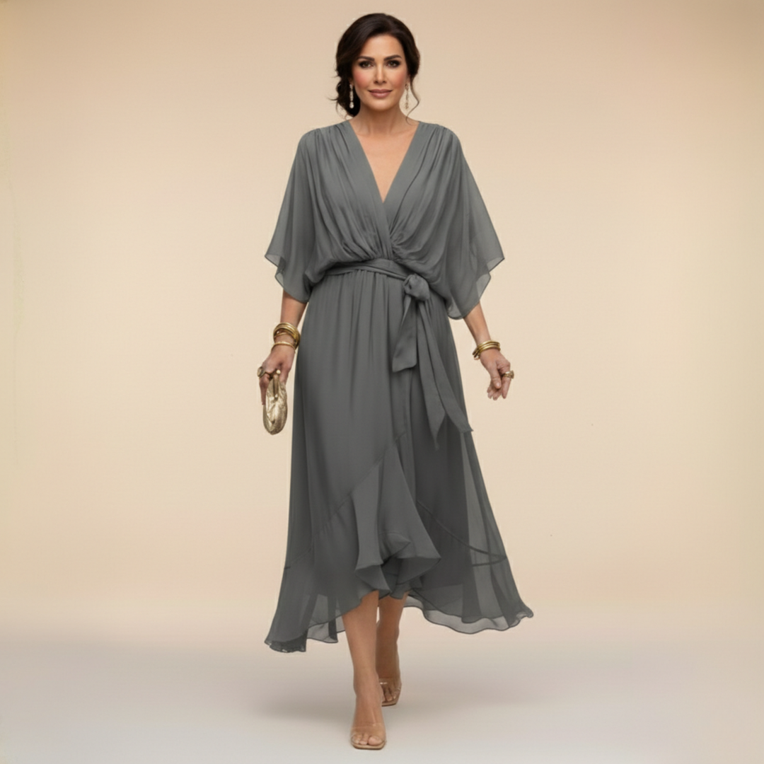 Liora | Flowing Midi Dress with V-Neck