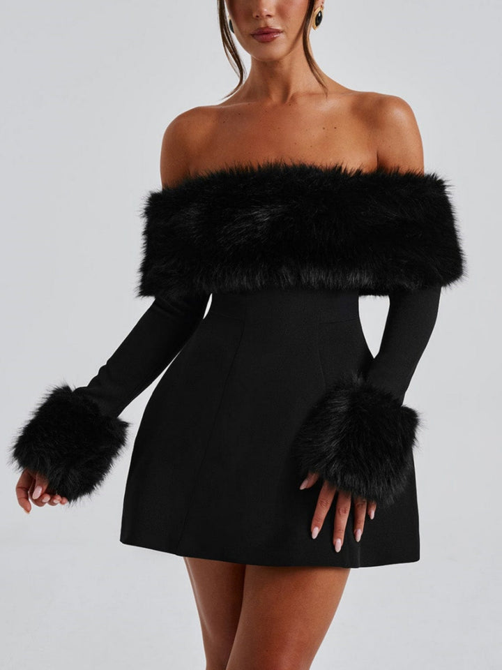 Rora | Off-Shoulder Fur Sleeve Dress