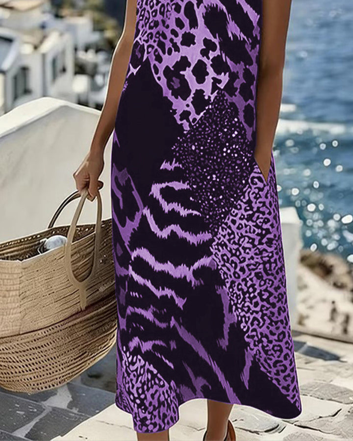 Sleeveless Patchwork Leopard Print Maxi Dress