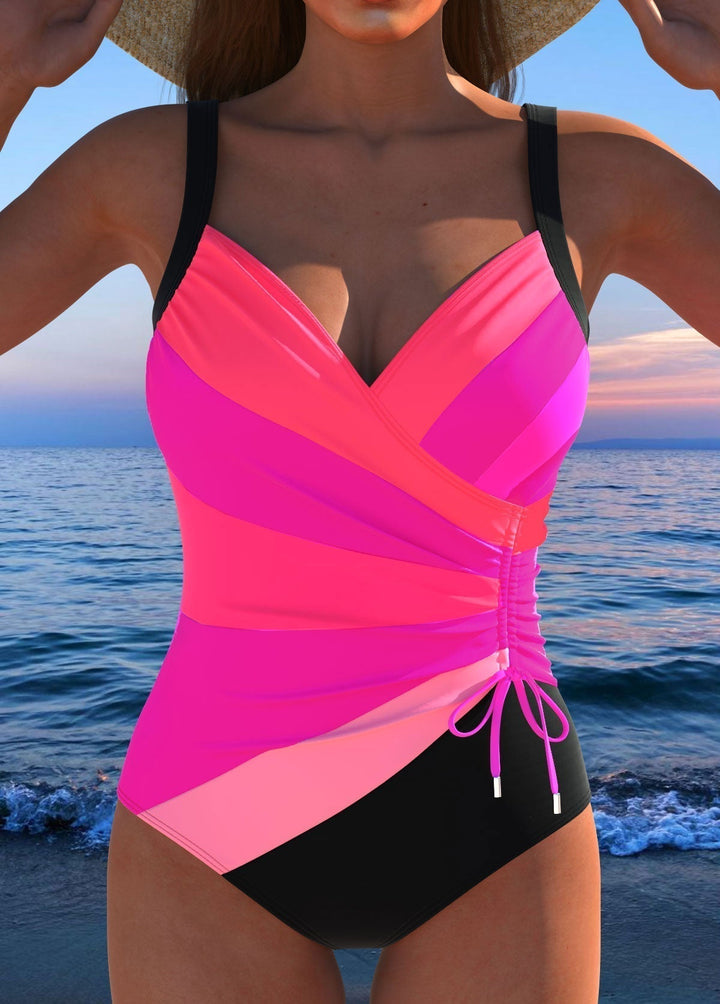 Luxe Surplice Black Swimsuit with Colorful Print