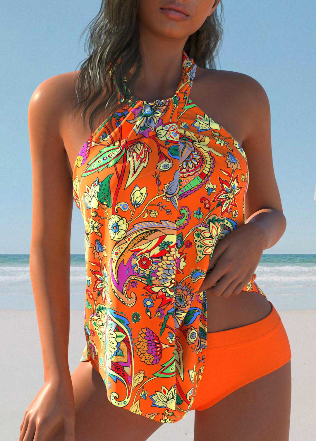 Elegant Tie-Dye Swimsuit with Shoulder Ties